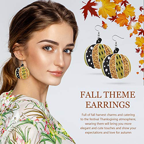 Hicarer 16 Pairs Thanksgiving Fall Faux Leather Earrings for Women Thanksgiving Autumn Earrings Jewelry Pumpkin Turkey Maple Leaf Sunflower Teardrop Lightweight Dangle for Halloween(Cute Style)2