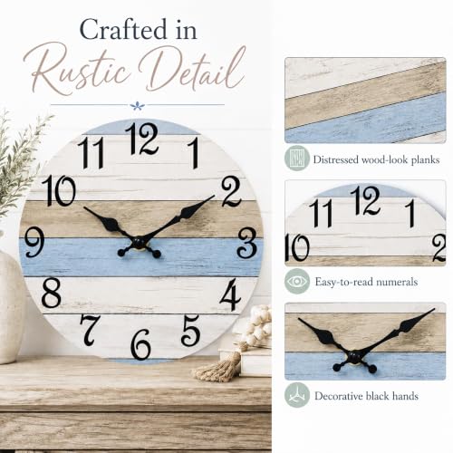 Image of CHYLIN Wall Clock Silent Non-Ticking Battery Operated Rustic Wood Grain