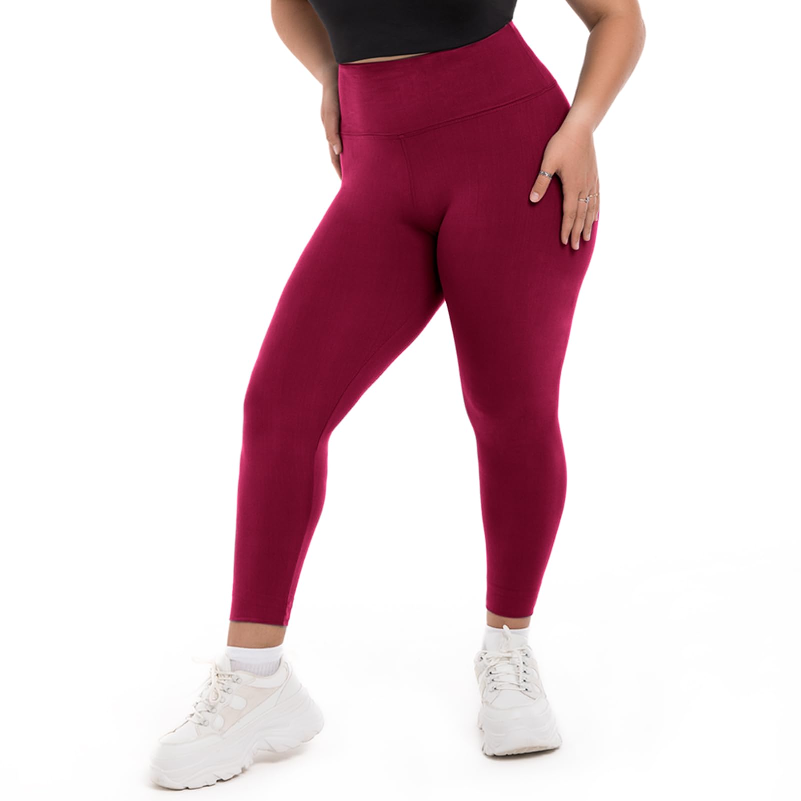 SINOPHANT Plus Size Leggings for Women, High Waisted Tummy Control Buttery Super Soft Black Yoga Pants for Workout Running