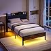 Twin Size Bed Frame with Wood Storage Headboard and USB Charging Station, Smart LED Lights, Metal Platform Bed Frames Easy Assembly, Noise Free, No Box Spring Needed