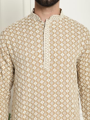 Image of SOJANYA Men's Cotton Regular Fit Casual (Since 1958 Contrast Embroidered Sequinned Long Kurta