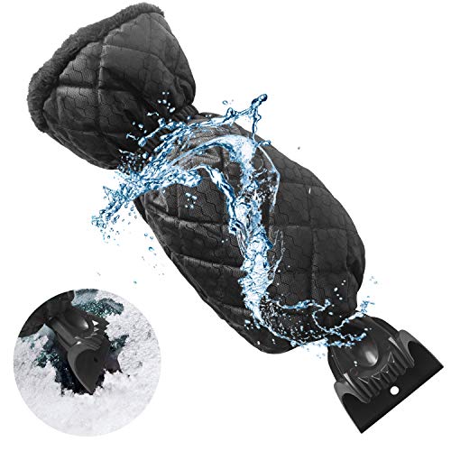 Ice Scraper Mitt Windshield Snow Scrapers with Waterproof Ice Brush Freezer Tool Car