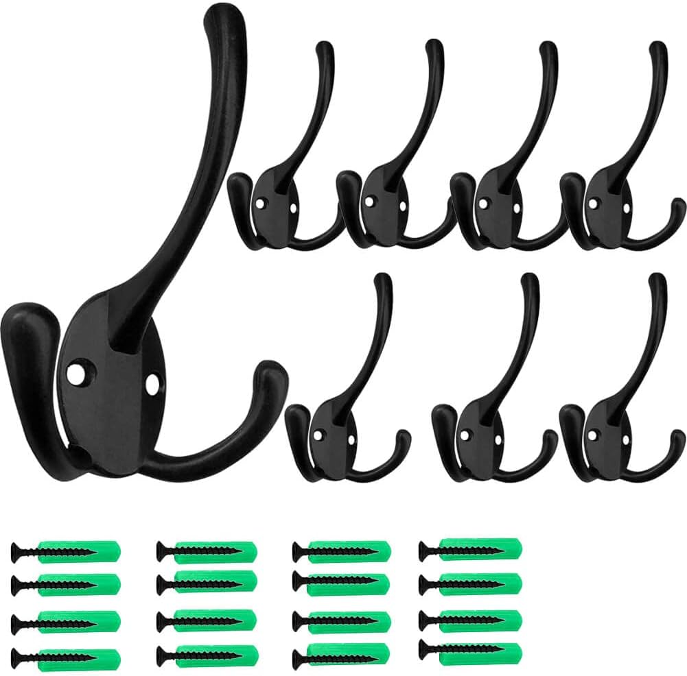 8 PCS Entry Way Coat Hooks Wall Mounted, Black Hooks for Hanging Coats