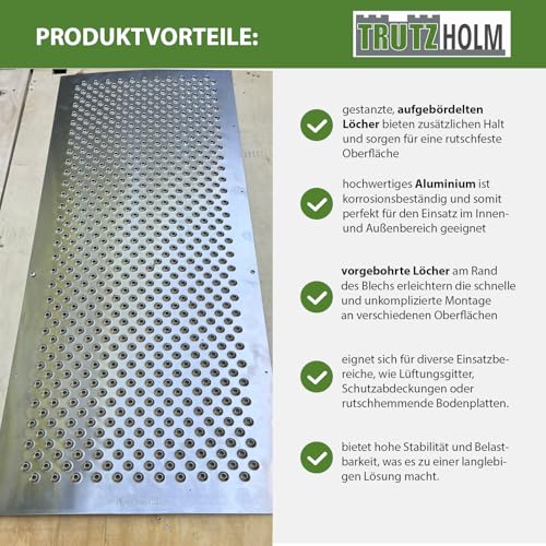 TRUTZHOLM Paar Lochblech Aluminium gebördelt 1000x400mm oder 1000x200mm (100 x 40 cm) (100 x 20 cm) 1,5 mm Stärke Trittsicherung Auffahrblech Schutzgitter (40 x 100 cm)