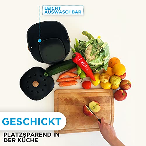 KESSELBACH ® Komposteimer mit Deckel Schwarz - Geruchsdicht durch Aktivkohlefilter - Biomülleimer Küche - Premium aus echtem Bambusfaser - Küchenabfalleimer für Biomüll - Kompostbehälter Elegant - Image 6