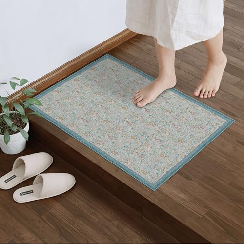 Tapete floral 2x3 azul lavable anti-deslizante miniatura 5