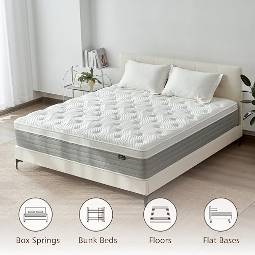 Image of Full Mattress 12 Inch, Medium Firm Full Size Mattress in a Box,Hybrid Mattresses with Gel Foam & Zoned Pocket Springs for Pressure Relief, Motion Isolation | CertiPUR-US Certified