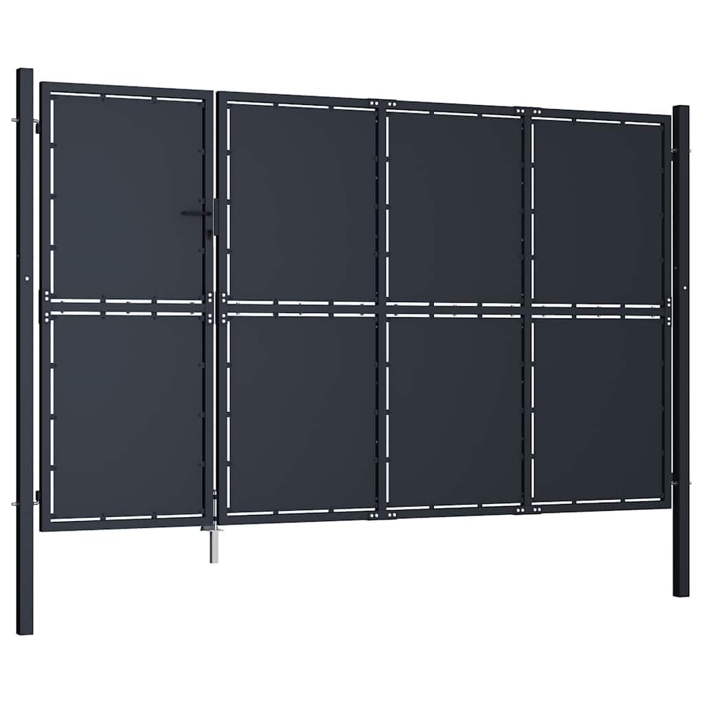 Brama ogrodowa ze stali 350 x 200 cm, antracytowa, zamykana brama ogrodowa, nowoczesna brama kratkowa, skandynawska brama podwórza, łatwy montaż, europejska brama do ogrodu domowego