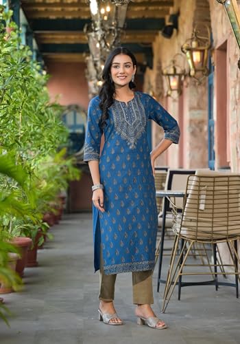 Image of Juniper Blue Ethnic Motif Printed Cotton Kurta