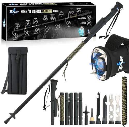 ZAP Hike 'n Strike 18-in-1 Tactical Walking Stick with Detachable Stun Device Flashlight &...