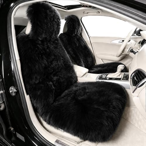 Image of 2 Pack Fluffy Sheepskin Car Seat Covers for Comfort Fur Cushion Protector