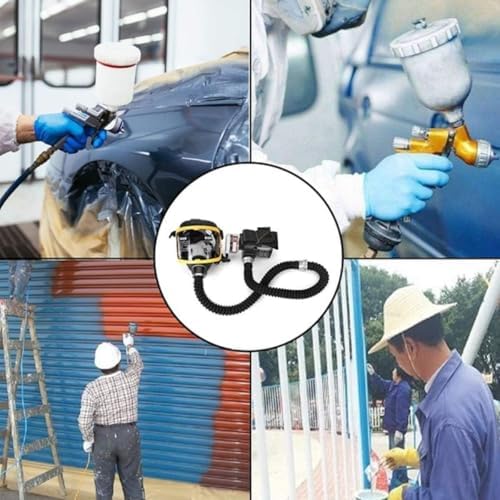 Portable and Reusable Head-mounted Full Face Respirator, Powered Air Supply 6200 Papr Respirator System with 2 Breathing Hoses and 2 Filters Capacity Battery, for Paint Welding Gas Spray Chemical - 5