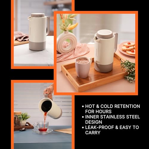 Image of Trueware Amaze ISI Certified Inner Steel Thermoware 1000 ML Hot & Cold Flask Jug, BPA Free, Leak Proof, Ideal for Tea, Coffee, Water, Hot and Cold Beverages