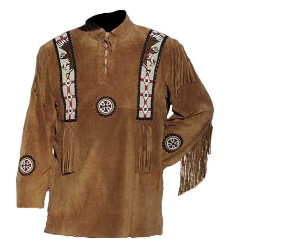 Autumn Winter Western Leather Jacket with Fringe Suede Mens Native American Jacket