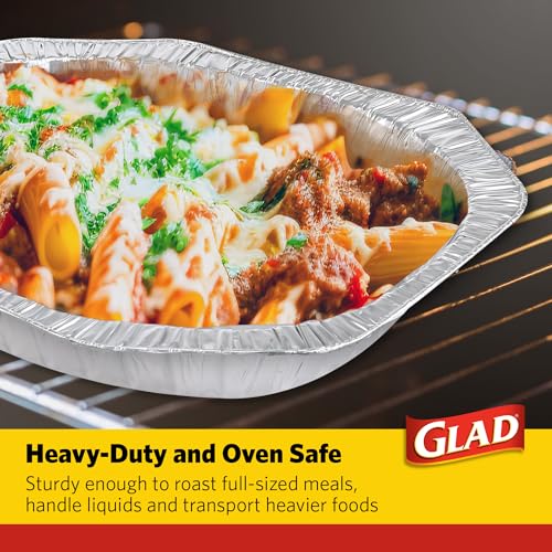 Image of Glad Oval Roaster Pans, 2 Count, Heavy Duty Disposable Aluminum Foil Roasting Pans, 17.25 x 13.75 x 3.25 Inches, For Roasting, Baking, Reheating, and Transporting Food