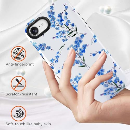 Coque iPhone 16E rigide anti-rayure fleur bleue avec verres 9H