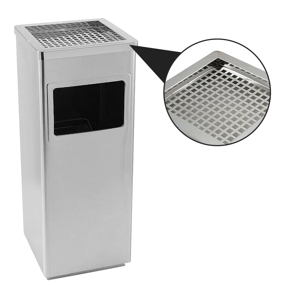 Pattumiera in acciaio inox cestino pattumiera a pedale contenitore rifiuti, Pattumiera in Acciaio Inox con Portacenere per Esterni, Posacenere da Pavimento-24 * 24 * 60 cm 35 L-Argento (2 PZ)