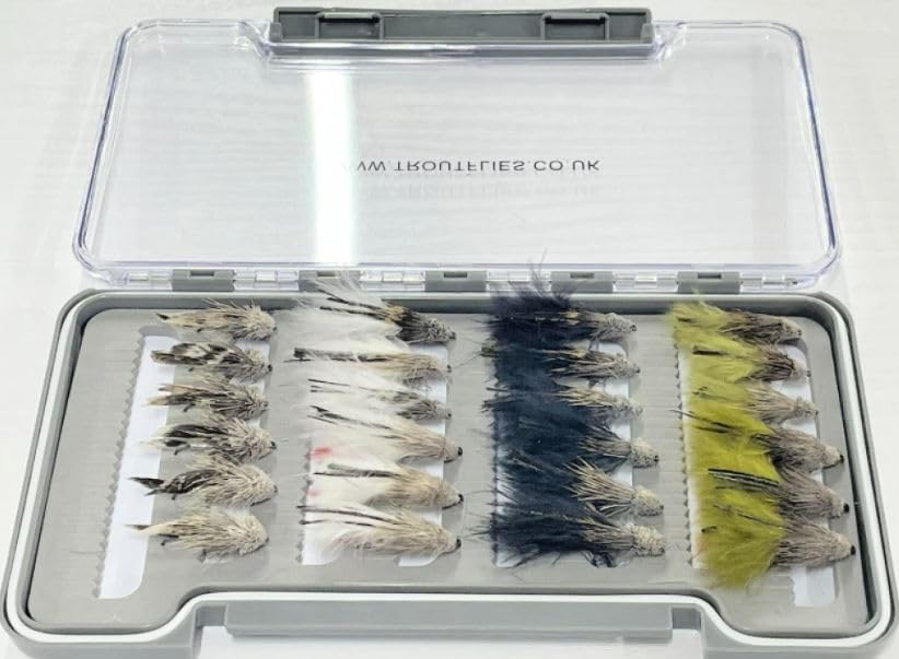 Barbless Muddler Minnow Trout Flies, 24 Per boxed set 4 colours, mixed sizes, Best Lure Flies
