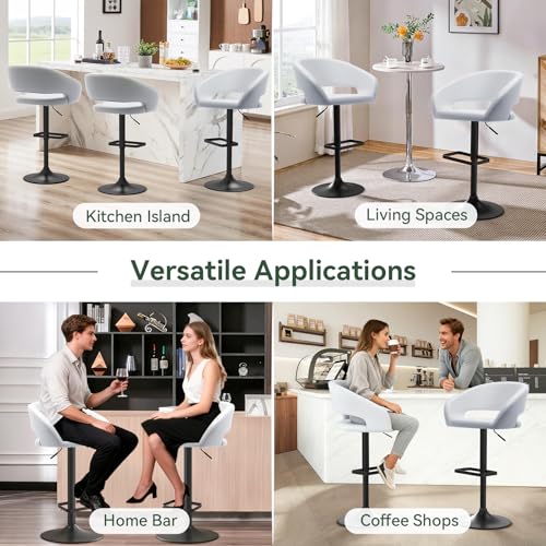 Image of PU Leather Adjustable Swivel Counter Height Bar Stool, White, Black Base