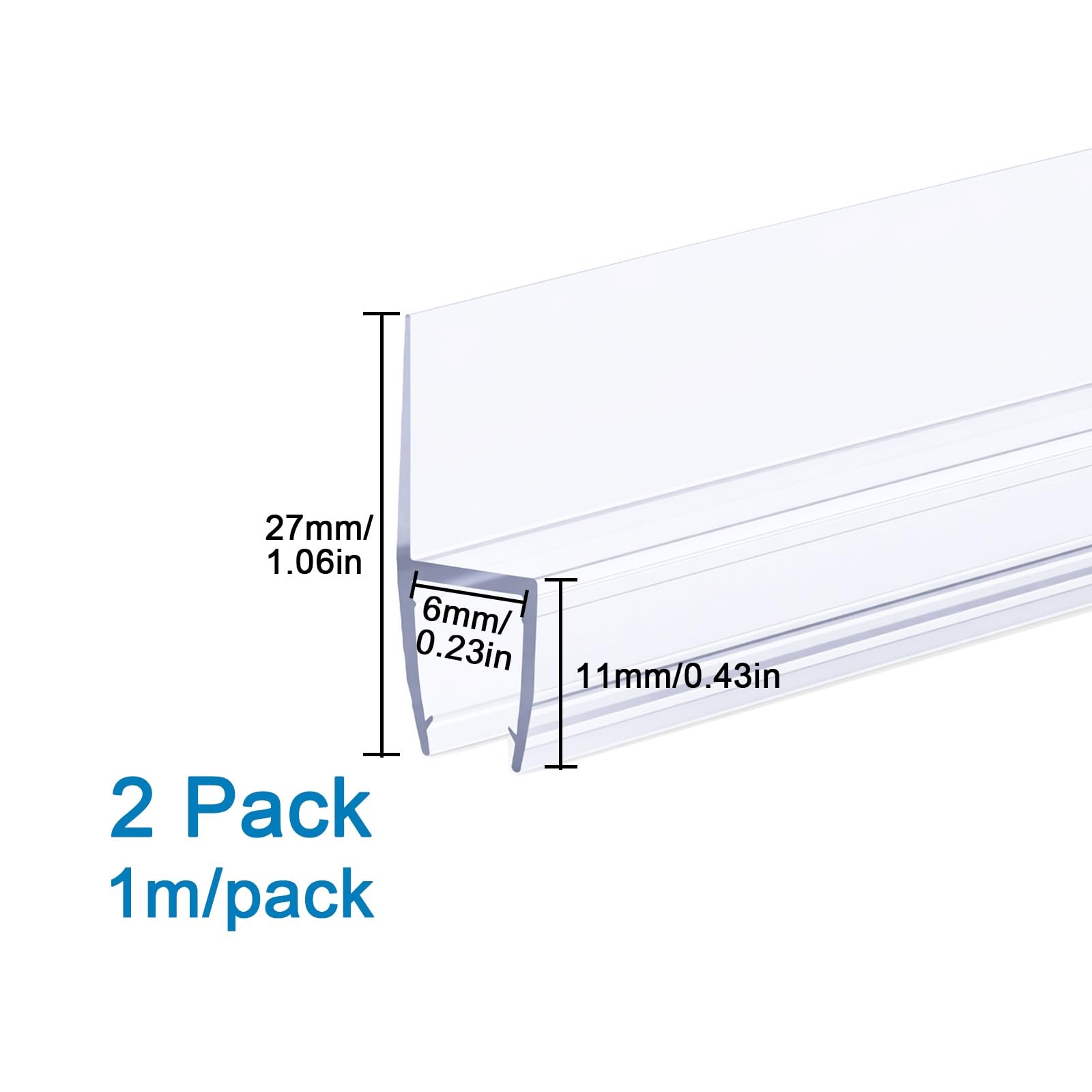 Gomas Mampara Ducha, Sello de Puerta de Vidrio Impermeable a Prueba de Viento, Sello de Mampara de Ducha de PVC Duradero for Separación de Baño Seco y Húmedo(2pcs,6mm/0.23in)