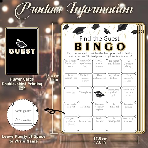 Image of Partico Graduations Bingo Cards, Find The Guest Bingo Game Cards | Graduation Game for 24 Players, Grad Party Ice Breaker Games, Graduation Celebration Party Supplies
