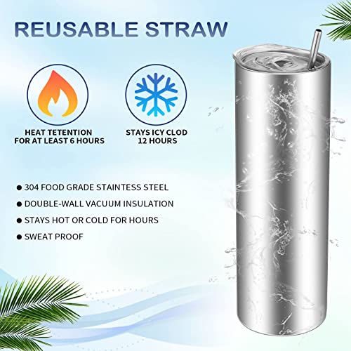 Remagr Skinny Tumblers 20 Oz Stainless Steel Tumbler Bulk With Lids And Straws Blank Slim Insulated Cup Double Layer Water Tumbler For Travel, Diy(Silver,8 Pcs) 24 Piece Set #TOP3