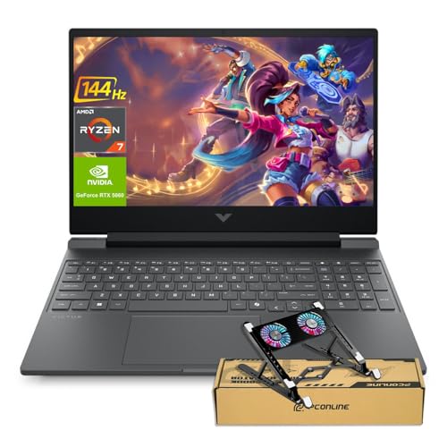 Image of HP Victus RTX 5060 Gaming Laptop, 15.6 inch FHD 144Hz, AMD Ryzen AI 7 350, 32GB DDR5 RAM, 1TB SSD, RGB Backlit KB, RJ-45, Bundle with PCO Laptop Cooler, Black, Windows 11 Home