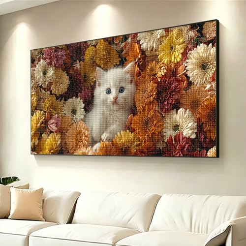Diamond Painting Adulte Grand Format 200x100cm Motif Chat et Fleurs - 3
