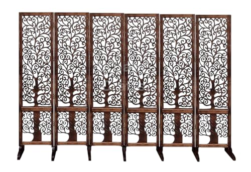 Image of Wooden Room Partition /Screen /Room Divider /Room Separator Traditional Handicrafts 6Ft (Dark Brown) (Tree 6 Panel with Stands)