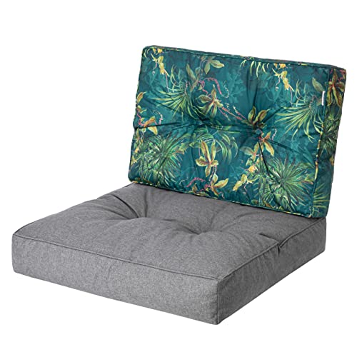 Cojín exterior KAJA 68 x 68 cm, grafito y verde hierba, cómodo cojín para muebles de jardín, balcón y columpio de Hollywood, cojín para palés y cojín para silla para interior y exterior