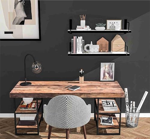 Image of Dime Store Engineered Wood Floating Wall Shelves for wall Decor Metalic Black Wall Shelf Storage Organizer |Display Shelf for Living Room, Bathroom, Kitchen & Bedroom Decor (White)