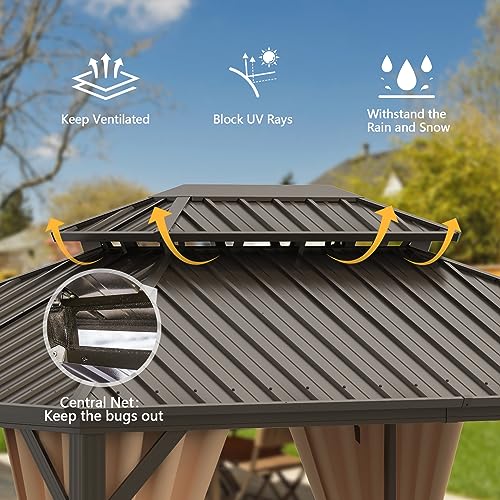 Domi Outdoor Living Domi 12’ X 18’ Hardtop Gazebo Aluminum Frame Canopy With Netting & Curtains thumb #1