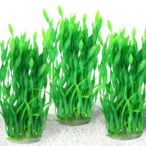 QUOZUO Fish Tank Decorations Seaweed Large Plants Green Artificial Plants for Aquarium Fish Tank Accessories Aquarium Decor Plastic Plants 3pcs