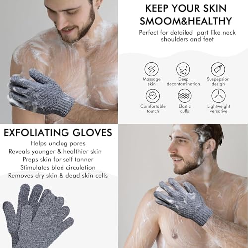Image of CVNDKN 1 Pair Exfoliating Gloves,Shower Glove for Women Men,Wash Gloves for Shower,Deep Cleansing Exfoliating Mitt Bath Glove Wash Dead Skin Remover Exfoliate Body Scrubber (Sky Blue)