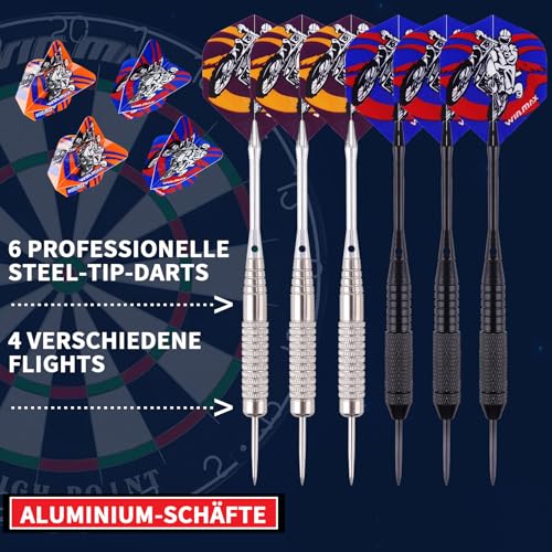 Dartscheibe Kork Offizielles mit Pfeilen Turniermaß Bristle Dart Scheibe Dartboard Steeldartscheibe Steeldart Dartscheiben Set 6 Dartpfeile Metallspitze,12 Flights