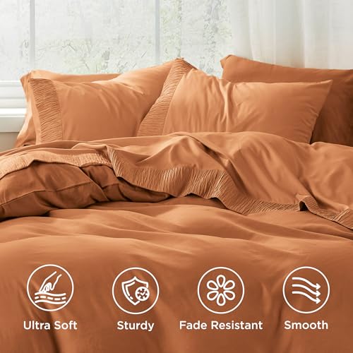 Image of Bedsure Twin Sheets Set - 3 Pieces Soft Twin Bed Sheets - Breathable & Cooling - Hotel Luxury - Easy Care Polyester Microfiber Bedding for Women, Men, Orange