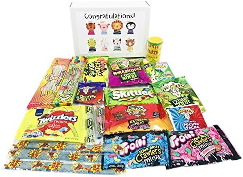 Congratulations ~ Children's Sour Candy Variety Pack ~ Toxic Waste, Sour Patch Kids, Warheads Extreme Hard Candy, Belts, Warhead Smashups, Straws, Pop Rocks Dip, War Head Twists ~ Jr