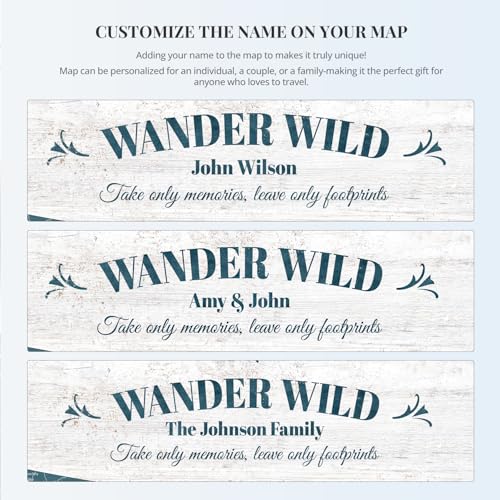 Image of IPIC - Personalized World Map Canvas Wall Art, Push Pin Map with Custom Names to Track Your Travels, Vintage Teal Framed Wall Decor for Home, Office, Living Room or RV, Ready to Hang