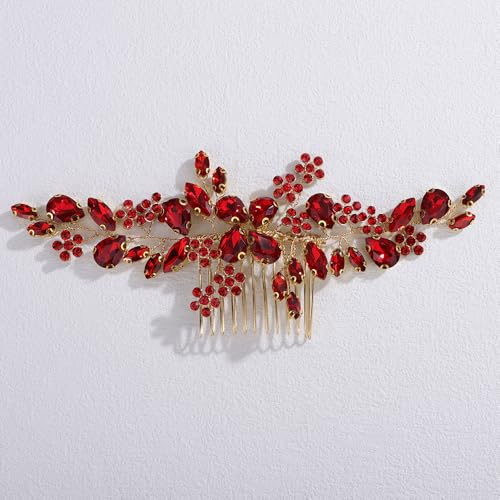 Peine para cabello con pedrería floral rojo 15 cm miniatura 1
