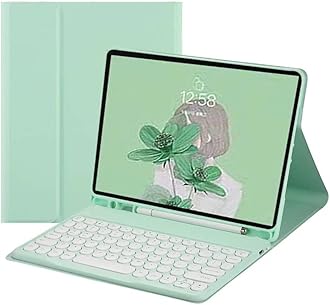 Keyboard Case for Galaxy Tab S10 Lite/ S10 FE/S9 FE/S9/S8/S7, Slim Folio Cover with S Pen Holder, Round Keys Magnetically Detachable Keyboard (Mint Green)