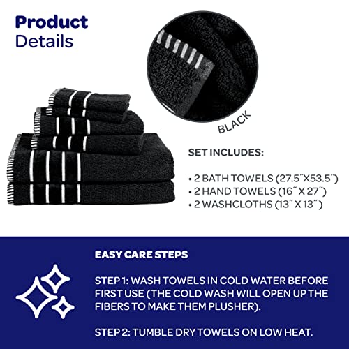 Bedford Home 100% Cotton Rice Weave 6 Piece Towel Set - Black #TOP5