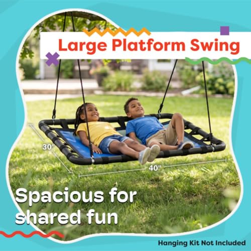 Image of Platform Tree Swing for Kids - Swing Set, Tree Branch, or Playground - 40x30in Rectangular Platform for Kids with Adjustable Rope - Outdoor Activities by Hey Play (Blue /Black)