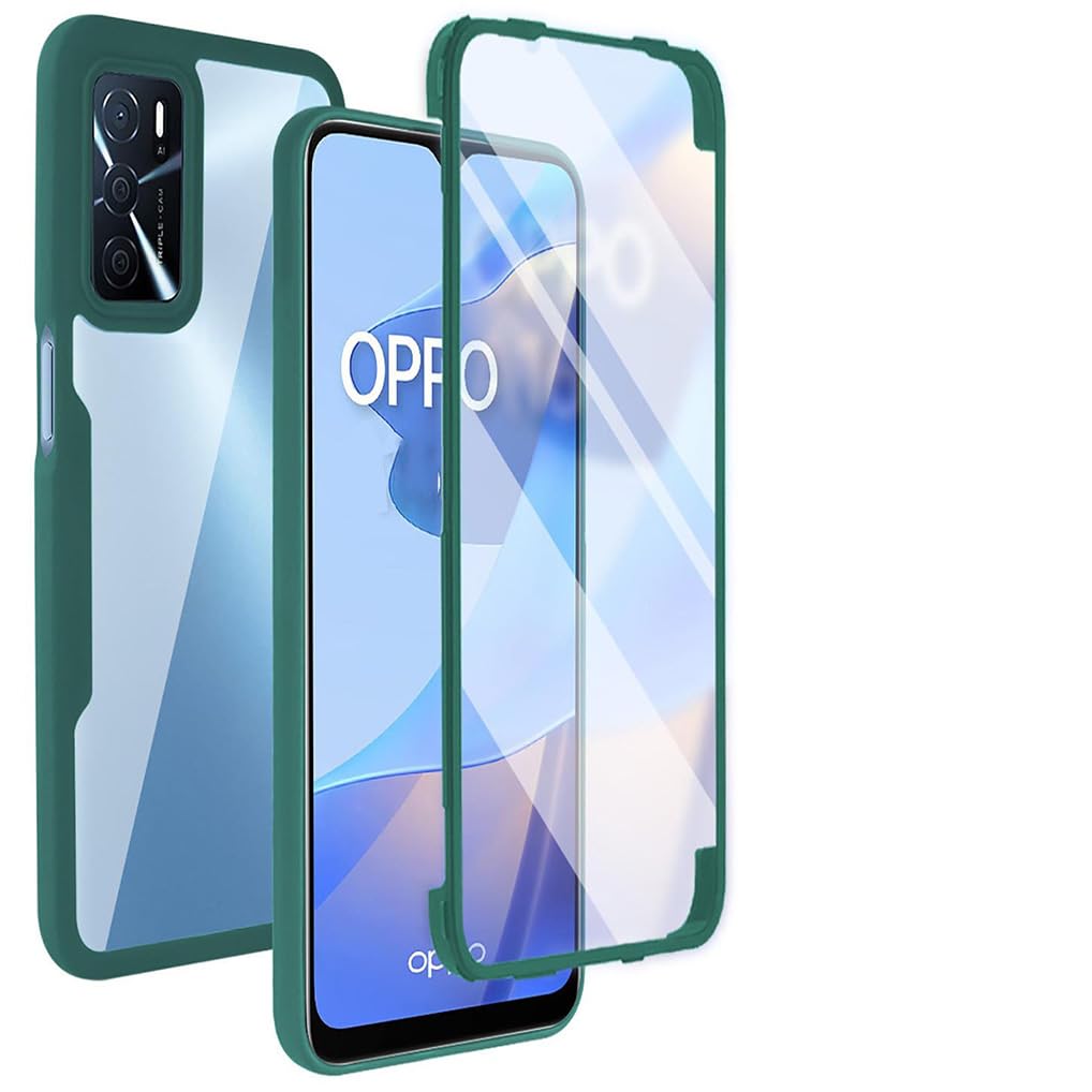 SEAHAI Transparent Case for Oppo Reno 12 Pro 5G, with Built-in Screen Case, 360° Full Protection Hard PC + TPU Bumper Silicone Military Shockproof Cover Case Green