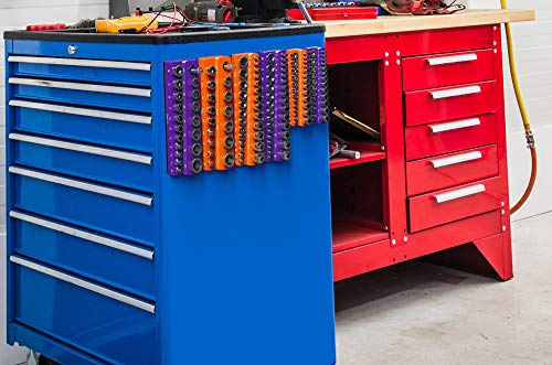 Image of Olsa Tools Magnetic Socket Holder | 1 /4-inch Drive | Metric | Purple | Holds 26 Sockets | Professional Quality Tools Organizer