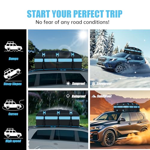 Image of Car Rooftop Cargo Carrier Bag, 30 Cubic Feet Waterproof Soft-Shell Car Roof Bag for All Vehicle with /Without Rack, Include Anti-Slip Mat, Reinforced Straps, Door Hooks Luggage Lock (Blue)