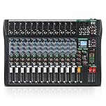 XTUGA CT120 12 Channel Audio Mixer for PC Recording Professional Sound Board Built-in Digital Effect with 48V Phantom Power,RCA Input/Output,MP3,Bluetooth,EQ