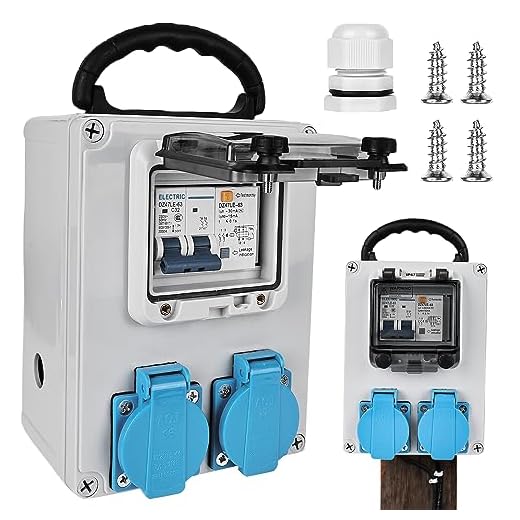 SPORWAY - Distribuidor de corriente de construcción (250 V, 2P): Disyuntor FI 32 A, caja IP67, enchufes 2 x 16 A, IP44