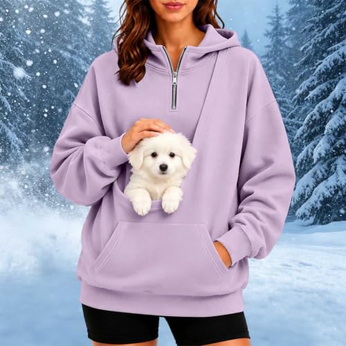 Pet Pouch Hoodie Dog Cat Carrier Large Front Pocket Half Zip Sweatshirt - image 2