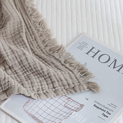 Beoty Lake Muslin Cotton Throw Blanket For Adults Kids And Toddlers, Breathable 4 Layers 100% Cotton Blanket For All Season/Cozy Soft Throw Blanket 80''×60'' Large Size For Bed, Couch -(Light Tan) #TOP6