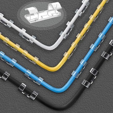 Zerolex 60 Pcs Self Adhesive Cable Management Clips, Cable Organizers Sticky Wire Clips Cord Holder for TV PC Laptop Ethernet Cable Desktop Home Office (Large,Transparent) 3